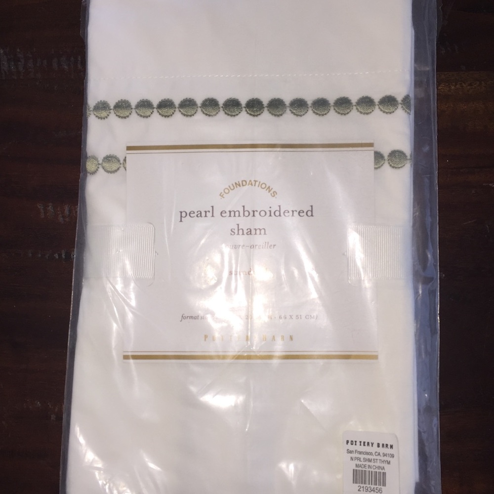 Pottery Barn Pillow Sham Pearl Embroidered